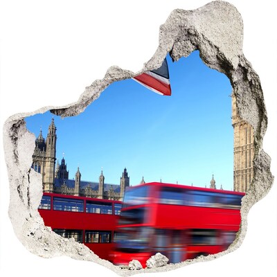 3d-s lyukat fali matrica London látképe egy piros busszal