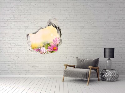 3d-s lyukat fali matrica Virágos tájkép a falon lévő lyuk mögött