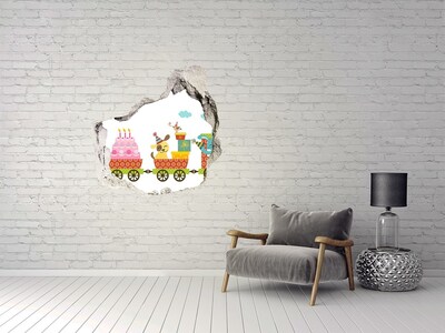 3d-s lyukat fali matrica Vonat ajándékokkal és születésnapi tortával