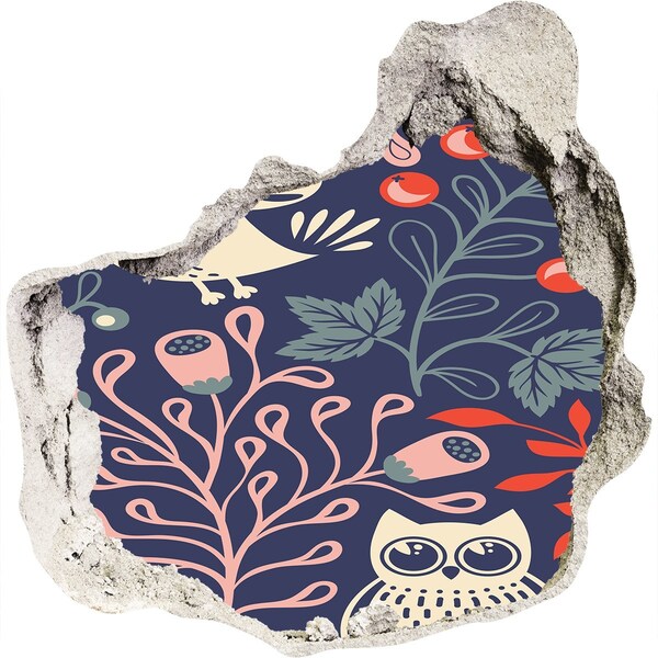 3d-s lyuk vizuális effektusok matrica Virágminta baglyokkal