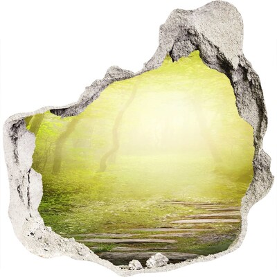 3d-s lyuk vizuális effektusok matrica Zöld erdő a nap sugaraiban