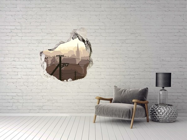 3d-s lyuk vizuális effektusok matrica Kilátás a városra egy lyukon keresztül a falon