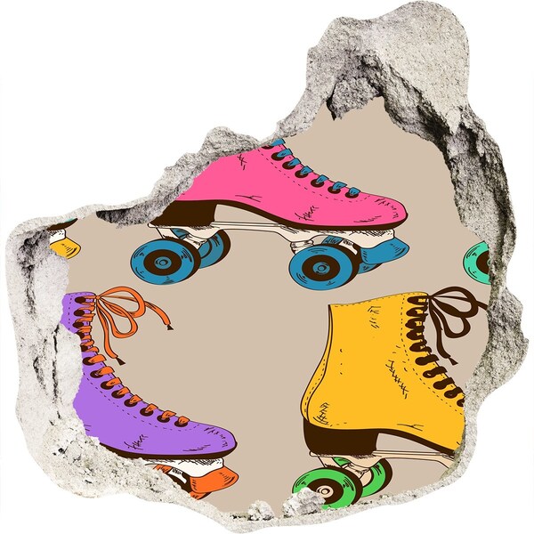 3d-s lyuk vizuális effektusok matrica Színes görkorcsolya egy lyukban a falban