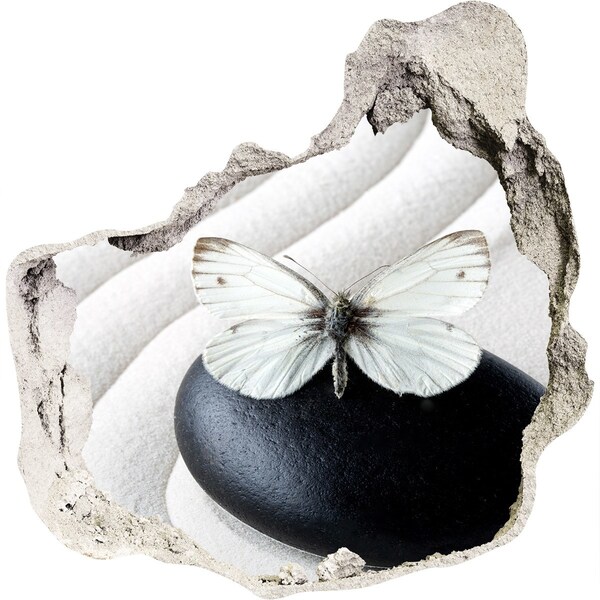 3d-s lyuk vizuális effektusok matrica Egy pillangó egy kövön zen környezetben