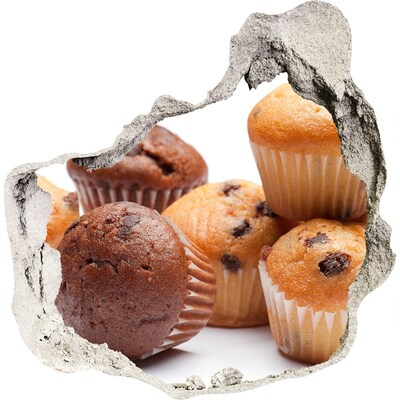 3d-s lyuk vizuális effektusok matrica Édes péksütemények a fal mögül