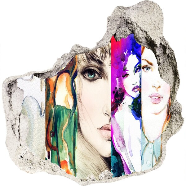 3d-s lyuk vizuális effektusok matrica Női portrék egy lyukban a falban