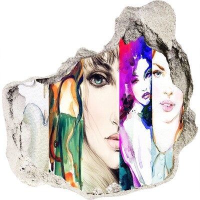 3d-s lyuk vizuális effektusok matrica Női portrék egy lyukban a falban