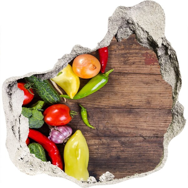 3d-s lyuk vizuális effektusok matrica Gyümölcsök és zöldségek egy lyukban a falban