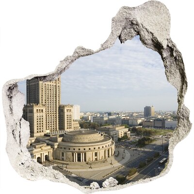 3d-s lyuk vizuális effektusok matrica Varsó látképe egy lyukból a falon