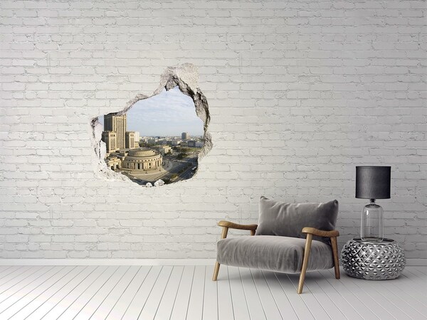 3d-s lyuk vizuális effektusok matrica Varsó látképe egy lyukból a falon