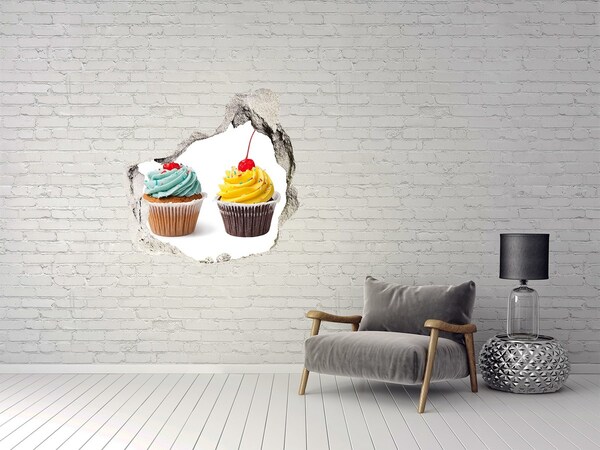 3d-s lyuk vizuális effektusok matrica Finom cupcakes egy lyuknál a falban