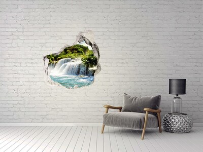 3d-s lyuk vizuális effektusok matrica Egy vízesés a zöld növényzet között