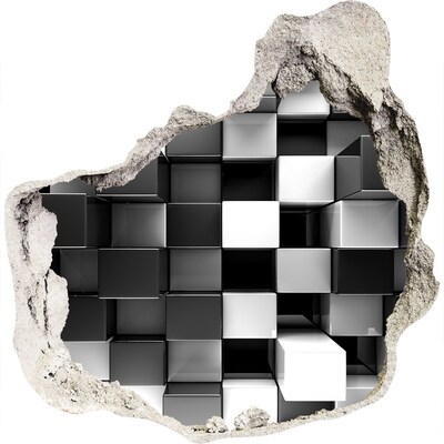 3d lyuk fal dekoráció Fekete-fehér kockák a falban