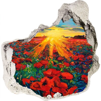 3d lyuk fal dekoráció Virágos rét a napsütésben