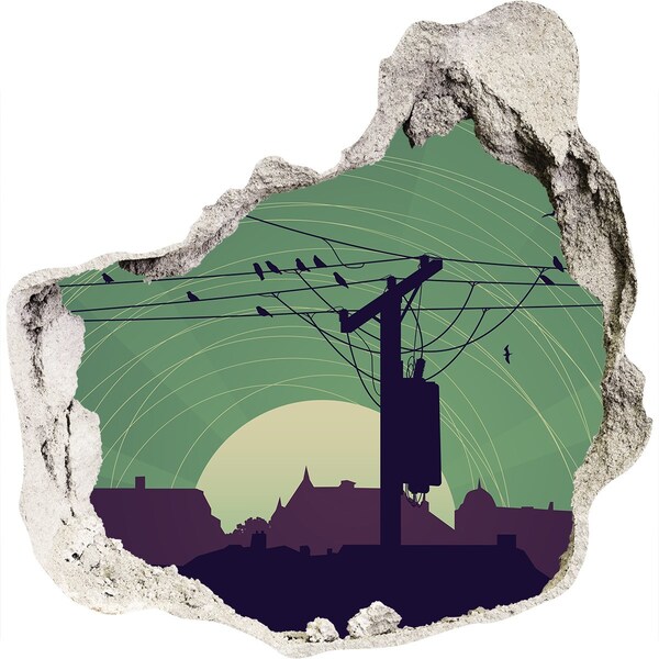 3d lyuk fal dekoráció Naplemente a városban