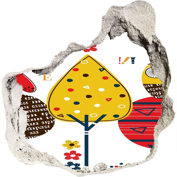 3d lyuk fal dekoráció Színes fák egy lyukban a falban