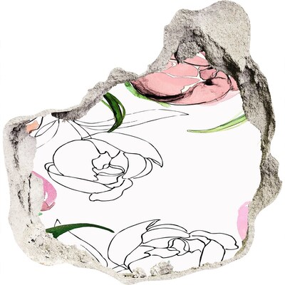 3d lyuk fal dekoráció Virágos falfestmény egy sérült fal mögött