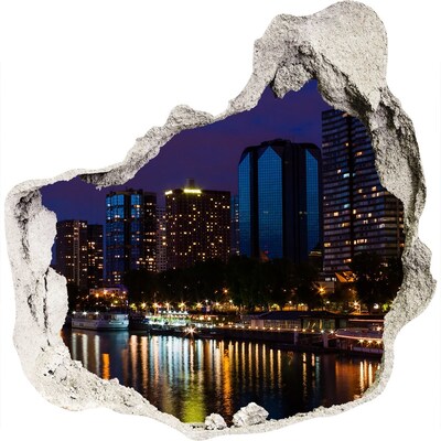 3d lyuk fal dekoráció Éjszakai panoráma a városra