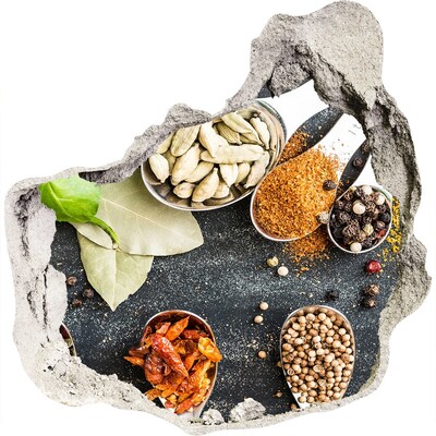 3d lyuk fal dekoráció Konyhai fűszerek egy lyukban a falban