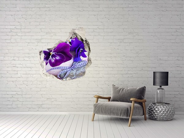 3d lyuk fal dekoráció Lila árvácskák