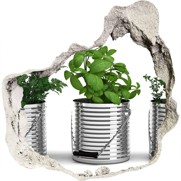 3d lyuk fal dekoráció Zöld kert fém cserepekben