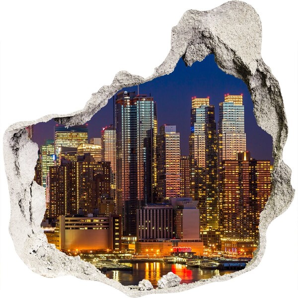 3d lyuk fal dekoráció Éjszakai panoráma a városra