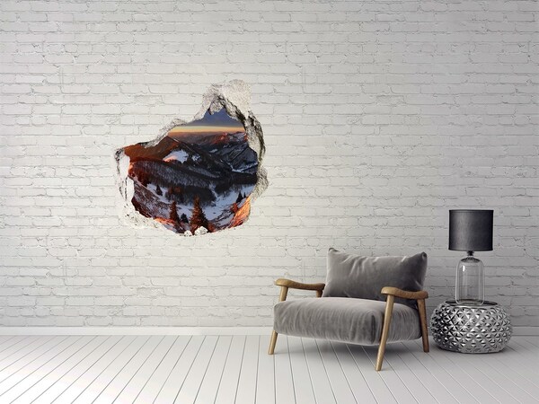 3d lyuk fal dekoráció Téli hegyi táj