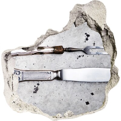 3d lyuk fal dekoráció Egy sérült fal konyhai eszközökkel