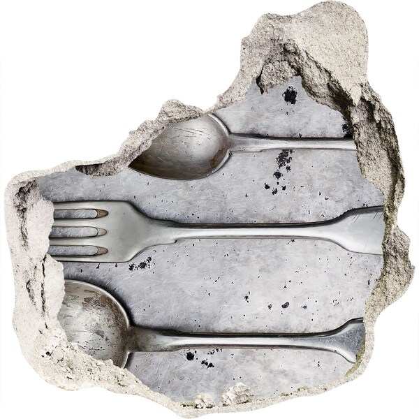 3d lyuk fal dekoráció Egy törött fal kilátással az evőeszközökre