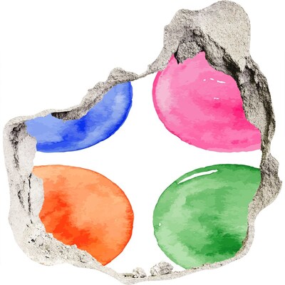 3d lyuk fal dekoráció Színes golyók egy lyukban a falban