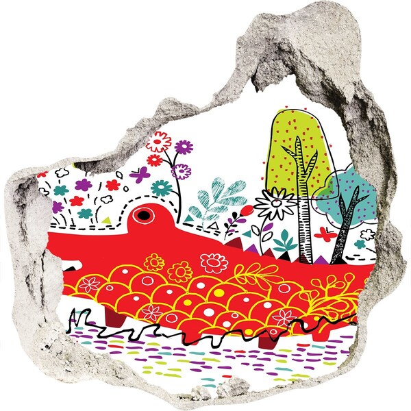 3d lyuk fal dekoráció Krokodil színes tájban