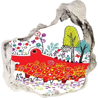 3d lyuk fal dekoráció Krokodil színes tájban