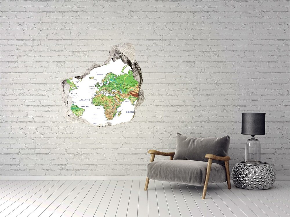 3d lyuk fal dekoráció Világtérkép