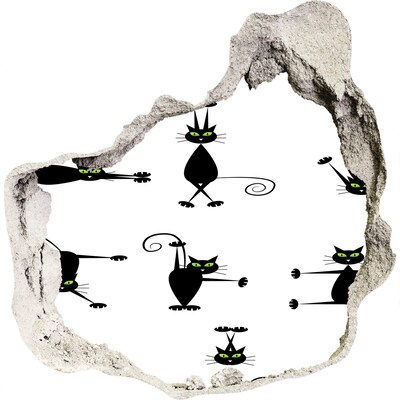 3d lyuk fal dekoráció Fekete macskák fehér alapon