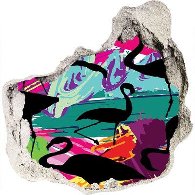 3d lyuk fal dekoráció Flamingók egy trópusi tengerparton