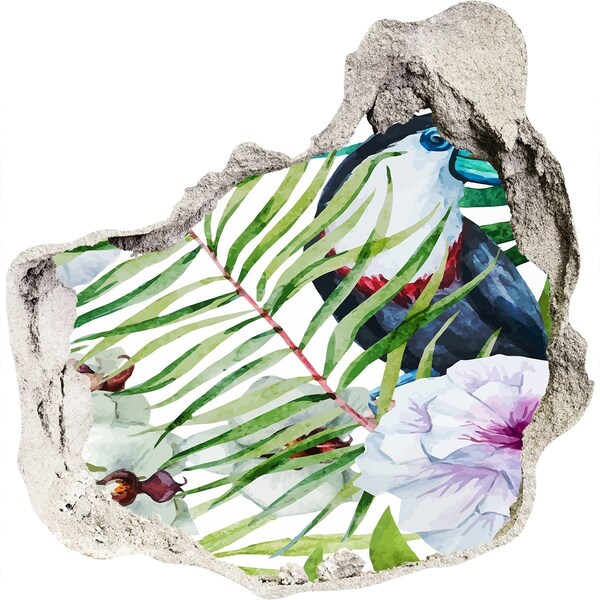 3d lyuk fal dekoráció Trópusi oázis madárral