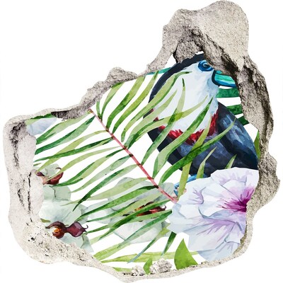 3d lyuk fal dekoráció Trópusi oázis madárral