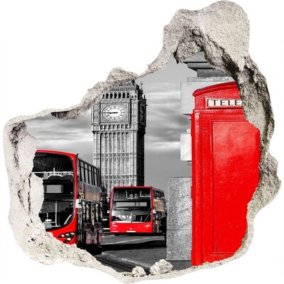 3d lyuk fal dekoráció London látképe piros buszokkal