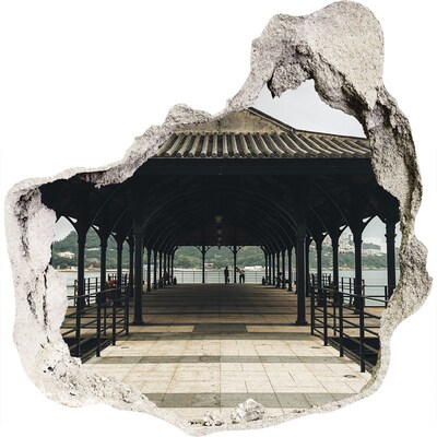 3d lyuk fal dekoráció Kilátás a mólóra a víz felett