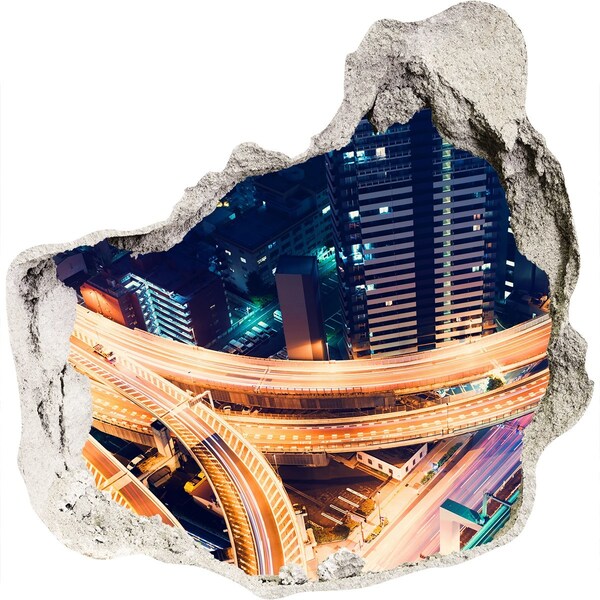 3d fali matrica lyuk a falban Kilátás a városra éjszaka