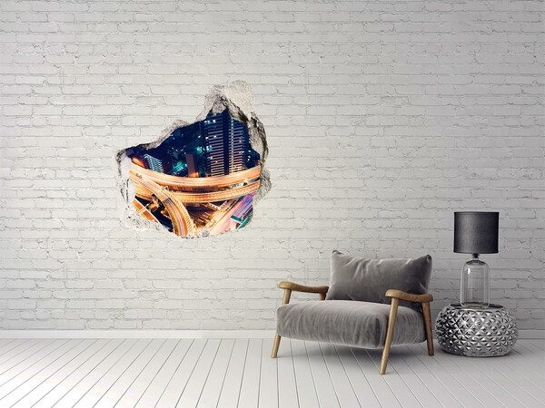 3d fali matrica lyuk a falban Kilátás a városra éjszaka