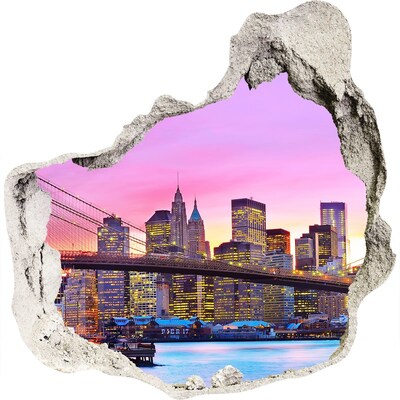 3d fali matrica lyuk a falban New York-i látkép naplementekor