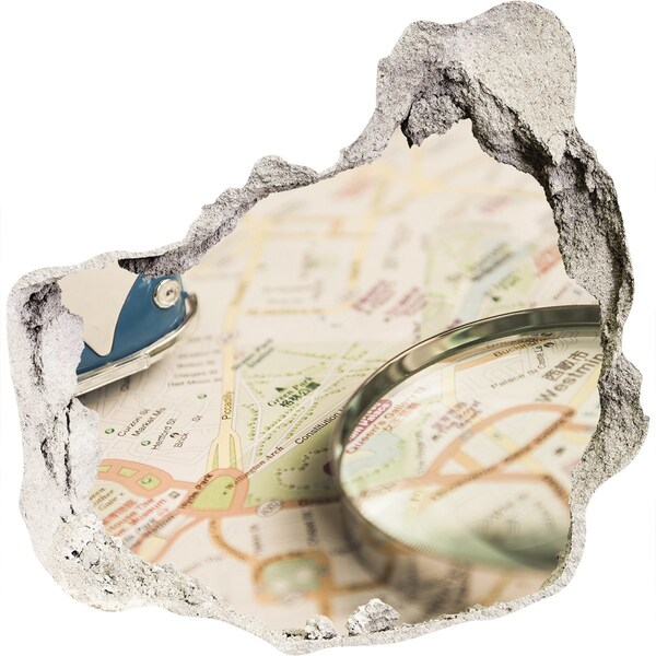 3d fali matrica lyuk a falban Térkép nagyítóval egy lyukban a falban