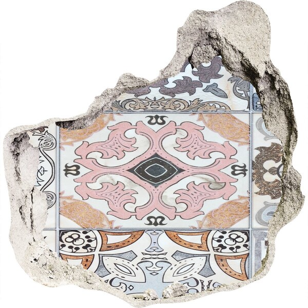 3d fali matrica lyuk a falban Kopott padló színes csempékkel