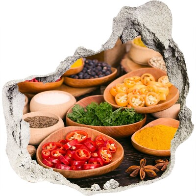 3d fali matrica lyuk a falban Egy fűszerekkel teli konyha