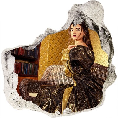 3d fali matrica lyuk a falban Egy nő elegáns ruhában, stílusos belső térben