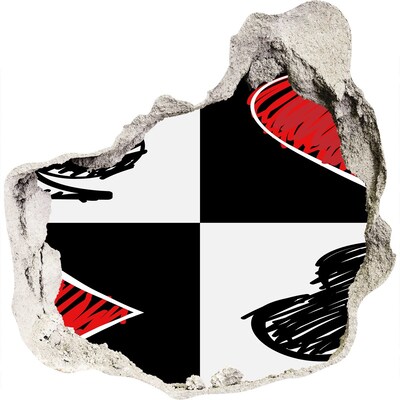 3d fali matrica lyuk a falban Törött fal piros díszítéssel