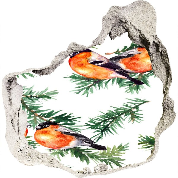 3d fali matrica lyuk a falban Madarak zöld háttér előtt