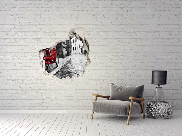 3d fali matrica lyuk a falban Egy piros bicikli egy bájos utcában