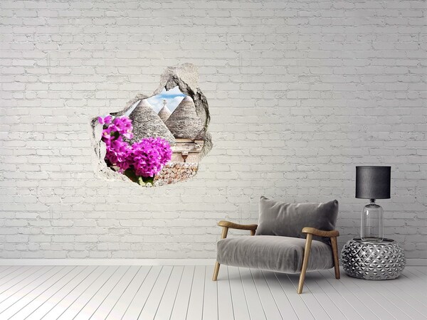 3d fali matrica lyuk a falban Trulli Pugliában virágokkal